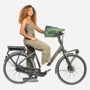 image of Wide-overview-of-a-Kvisp-dog-carrier-mounted-on-the-front-steer-of-a-Cortina-bike-showing-the-space-between-the-seat-and-driver